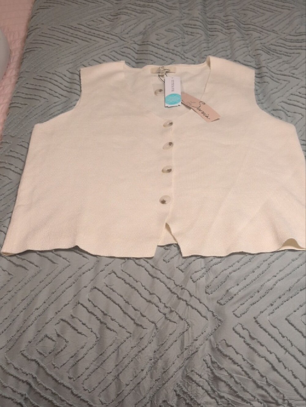 Les Serein Sleeveless V-Neck Button Front Vest Top, Sz L, NWT - Picture 3 of 6